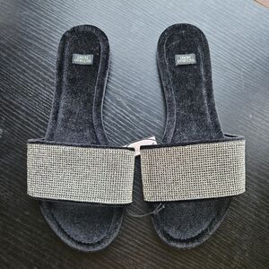 Victoria's Secret rhinestone velvet slipper slides